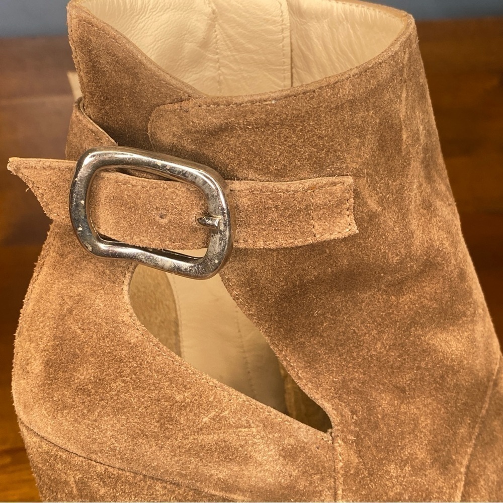 Sacha London Tan Beige Suede Ankle Booties w buckle Womens EU 41 US 10.5 - Picture 4 of 13